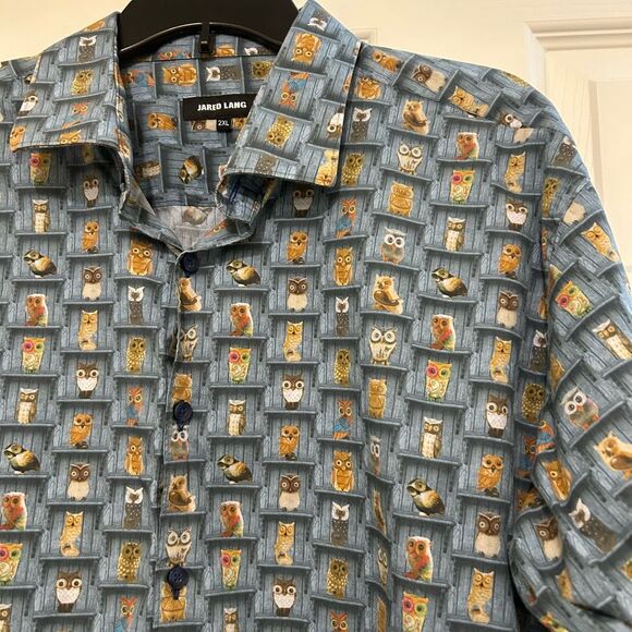 Jared Lang Men's Owl Print Button Up Long Sleeve Shirt Size 2XL - Picture 2 of 8